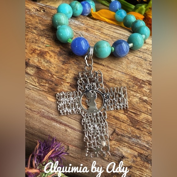 Alquimia Silver and Blue Necklace with Intricate Metalwork with aquamarine - Picture 2 of 4